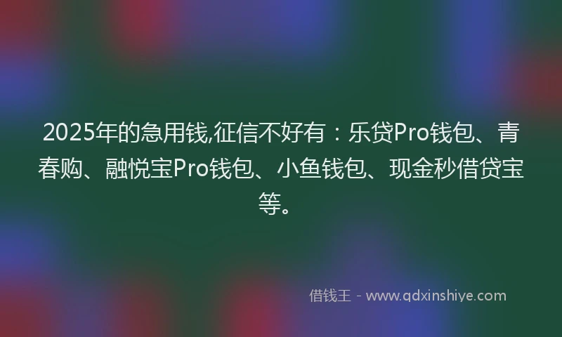 2025年的急用钱,征信不好有：乐贷Pro钱包、青春购、融悦宝Pro钱包、小鱼钱包、现金秒借贷宝等。