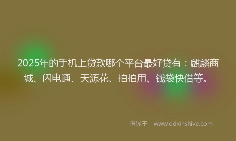 2025年的手机上贷款哪个平台最好贷有：麒麟商城、闪电通、天源花、拍拍用、钱袋快借等。
