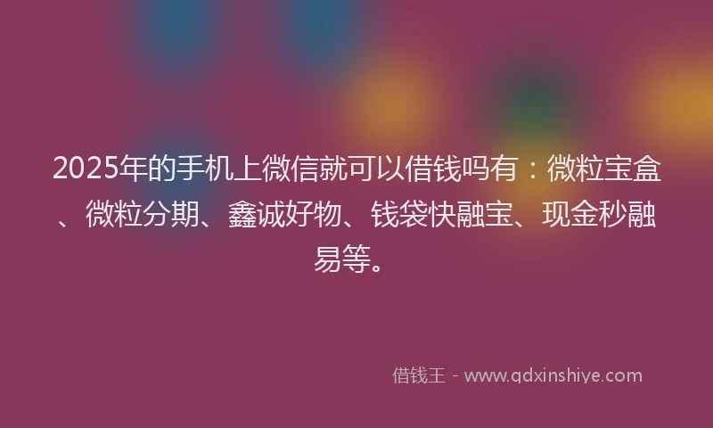 2025年的手机上微信就可以借钱吗有：微粒宝盒、微粒分期、鑫诚好物、钱袋快融宝、现金秒融易等。