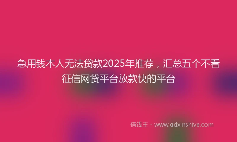 急用钱本人无法贷款2025年推荐，汇总五个不看征信网贷平台放款快的平台