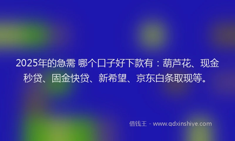 2025年的急需 哪个口子好下款有：葫芦花、现金秒贷、固金快贷、新希望、京东白条取现等。
