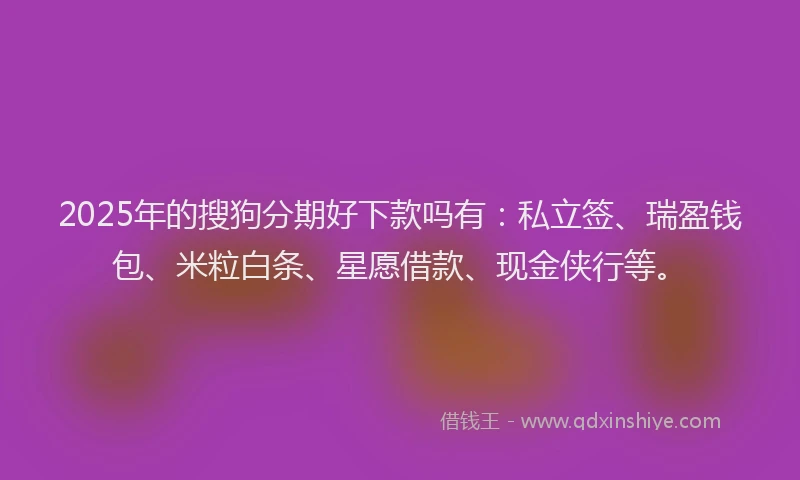 2025年的搜狗分期好下款吗有：私立签、瑞盈钱包、米粒白条、星愿借款、现金侠行等。