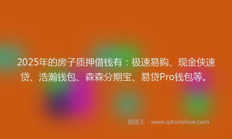 2025年的房子质押借钱有：极速易购、现金侠速贷、浩瀚钱包、森森分期宝、易贷Pro钱包等。