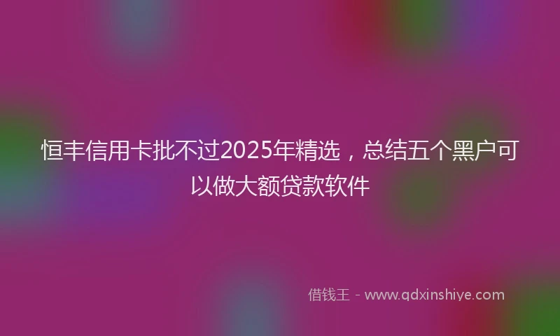 恒丰信用卡批不过2025年精选，总结五个黑户可以做大额贷款软件