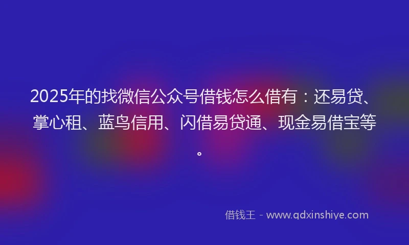 2025年的找微信公众号借钱怎么借有：还易贷、掌心租、蓝鸟信用、闪借易贷通、现金易借宝等。