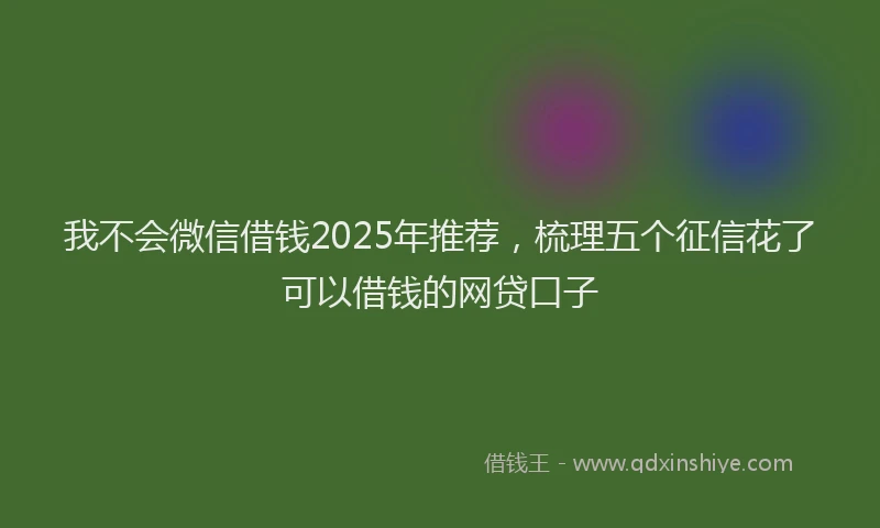 我不会微信借钱2025年推荐，梳理五个征信花了可以借钱的网贷口子