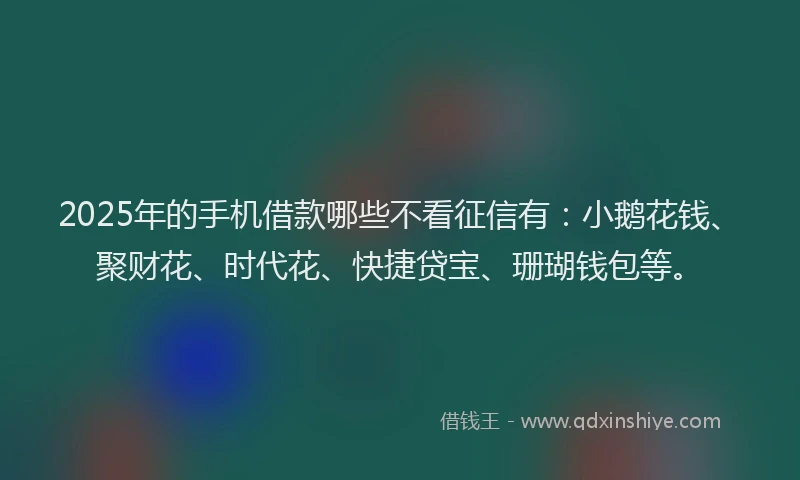 2025年的手机借款哪些不看征信有：小鹅花钱、聚财花、时代花、快捷贷宝、珊瑚钱包等。