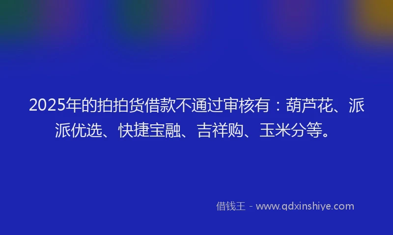 2025年的拍拍货借款不通过审核有：葫芦花、派派优选、快捷宝融、吉祥购、玉米分等。