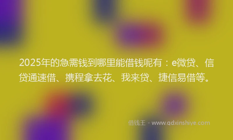 2025年的急需钱到哪里能借钱呢有：e微贷、信贷通速借、携程拿去花、我来贷、捷信易借等。