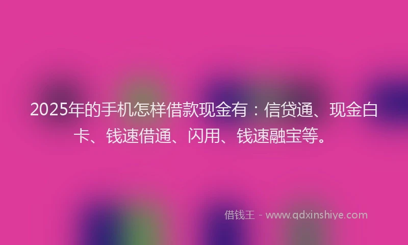 2025年的手机怎样借款现金有：信贷通、现金白卡、钱速借通、闪用、钱速融宝等。