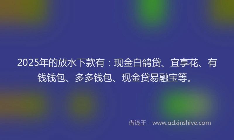 2025年的放水下款有：现金白鸽贷、宜享花、有钱钱包、多多钱包、现金贷易融宝等。