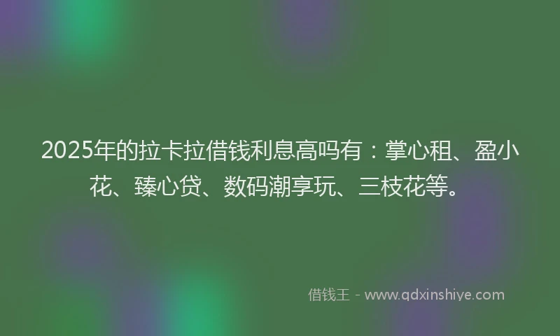 2025年的拉卡拉借钱利息高吗有：掌心租、盈小花、臻心贷、数码潮享玩、三枝花等。