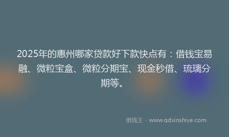 2025年的惠州哪家贷款好下款快点有：借钱宝易融、微粒宝盒、微粒分期宝、现金秒借、琉璃分期等。