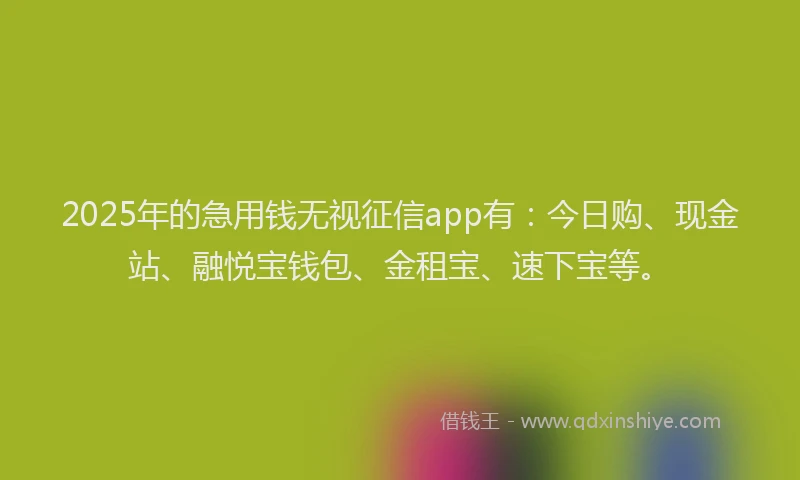 2025年的急用钱无视征信app有：今日购、现金站、融悦宝钱包、金租宝、速下宝等。