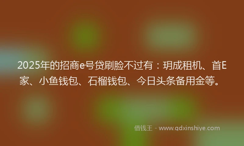 2025年的招商e号贷刷脸不过有：玥成租机、首E家、小鱼钱包、石榴钱包、今日头条备用金等。