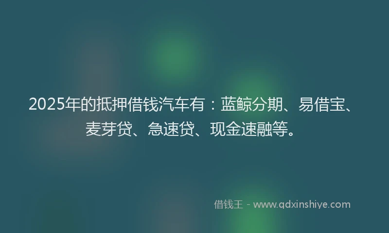 2025年的抵押借钱汽车有：蓝鲸分期、易借宝、麦芽贷、急速贷、现金速融等。