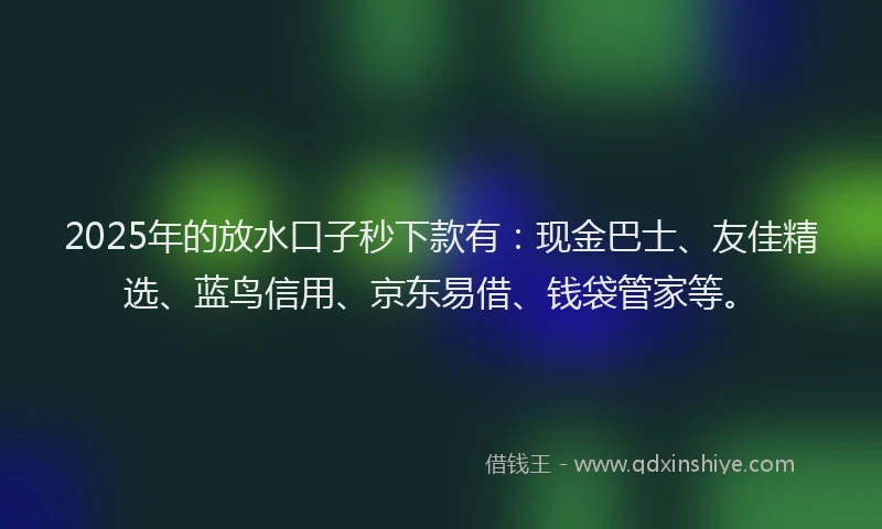 2025年的放水口子秒下款有：现金巴士、友佳精选、蓝鸟信用、京东易借、钱袋管家等。
