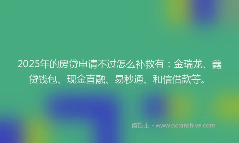 2025年的房贷申请不过怎么补救有：金瑞龙、鑫贷钱包、现金直融、易秒通、和信借款等。