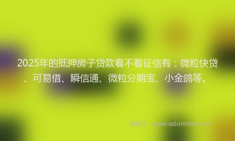 2025年的抵押房子贷款看不看征信有：微粒快贷、可易借、瞬信通、微粒分期宝、小金鸽等。