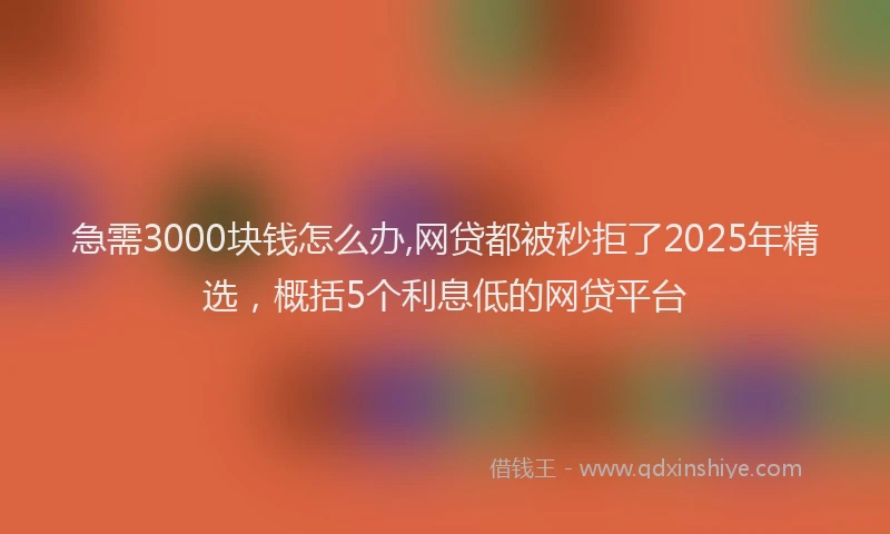 急需3000块钱怎么办,网贷都被秒拒了2025年精选，概括5个利息低的网贷平台