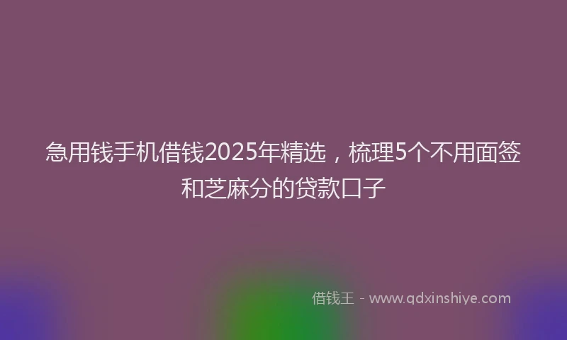 急用钱手机借钱2025年精选，梳理5个不用面签和芝麻分的贷款口子