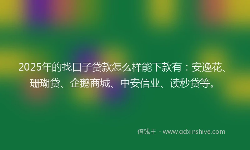 2025年的找口子贷款怎么样能下款有：安逸花、珊瑚贷、企鹅商城、中安信业、读秒贷等。