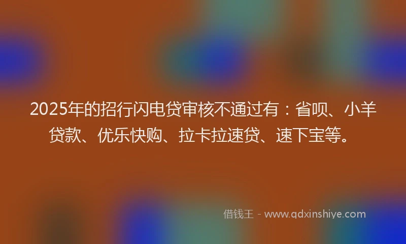 2025年的招行闪电贷审核不通过有：省呗、小羊贷款、优乐快购、拉卡拉速贷、速下宝等。