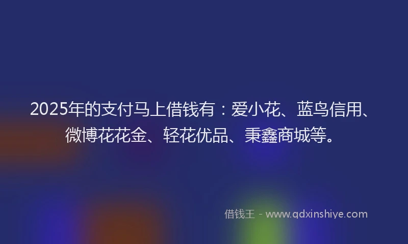 2025年的支付马上借钱有：爱小花、蓝鸟信用、微博花花金、轻花优品、秉鑫商城等。