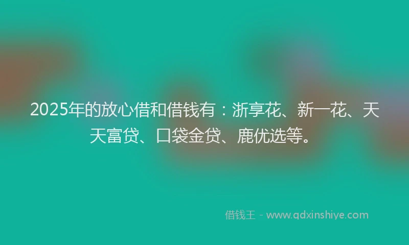 2025年的放心借和借钱有：浙享花、新一花、天天富贷、口袋金贷、鹿优选等。