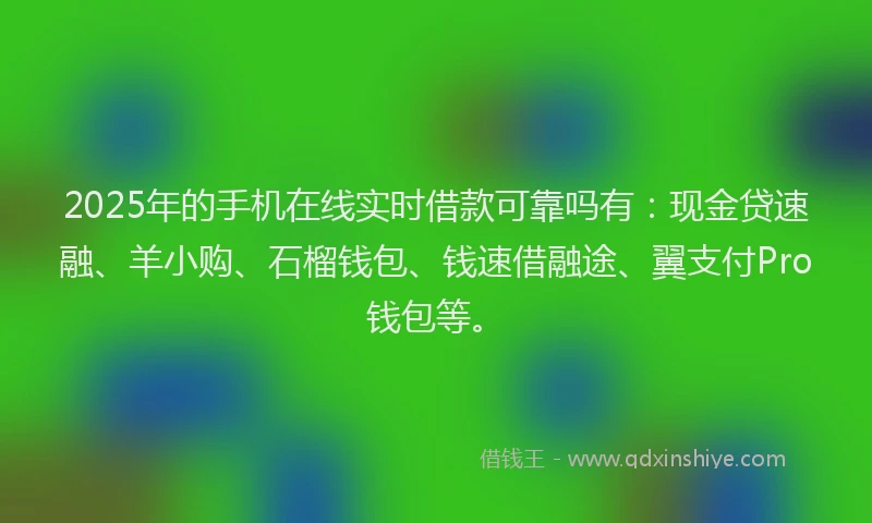 2025年的手机在线实时借款可靠吗有：现金贷速融、羊小购、石榴钱包、钱速借融途、翼支付Pro钱包等。