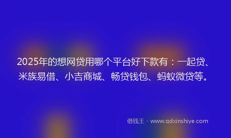 2025年的想网贷用哪个平台好下款有：一起贷、米族易借、小吉商城、畅贷钱包、蚂蚁微贷等。
