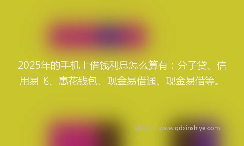 2025年的手机上借钱利息怎么算有：分子贷、信用易飞、惠花钱包、现金易借通、现金易借等。