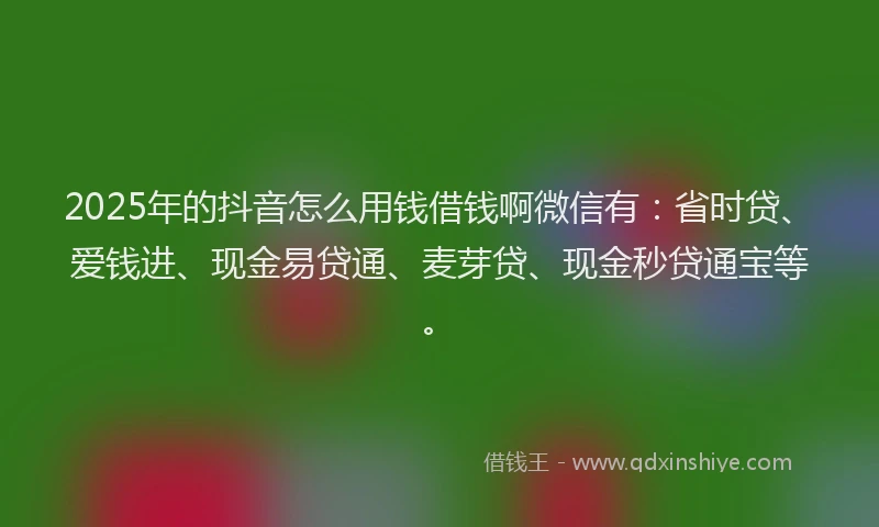 2025年的抖音怎么用钱借钱啊微信有：省时贷、爱钱进、现金易贷通、麦芽贷、现金秒贷通宝等。