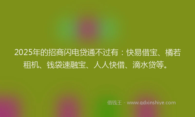 2025年的招商闪电贷通不过有：快易借宝、橘若租机、钱袋速融宝、人人快借、滴水贷等。