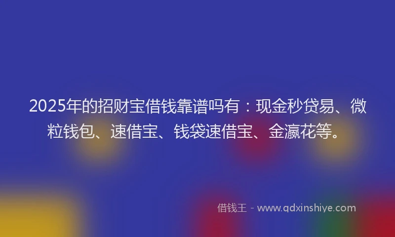 2025年的招财宝借钱靠谱吗有：现金秒贷易、微粒钱包、速借宝、钱袋速借宝、金瀛花等。
