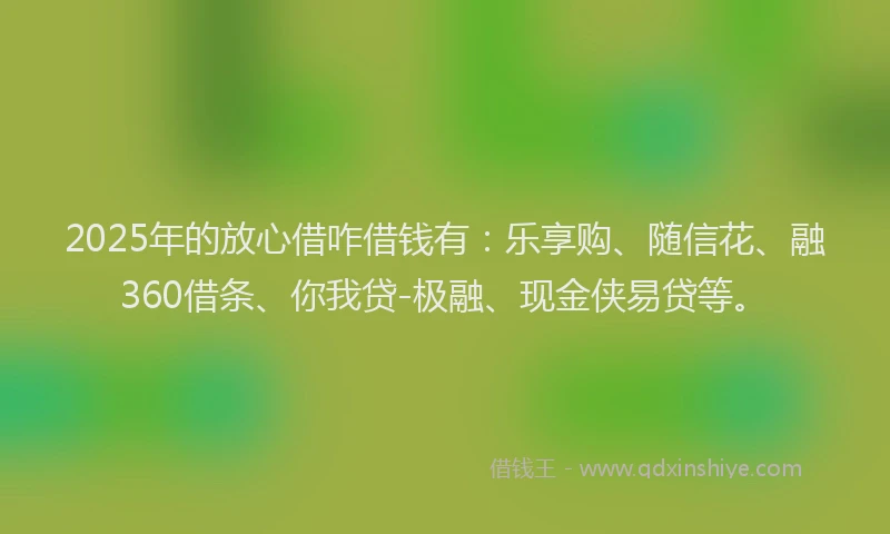 2025年的放心借咋借钱有：乐享购、随信花、融360借条、你我贷-极融、现金侠易贷等。