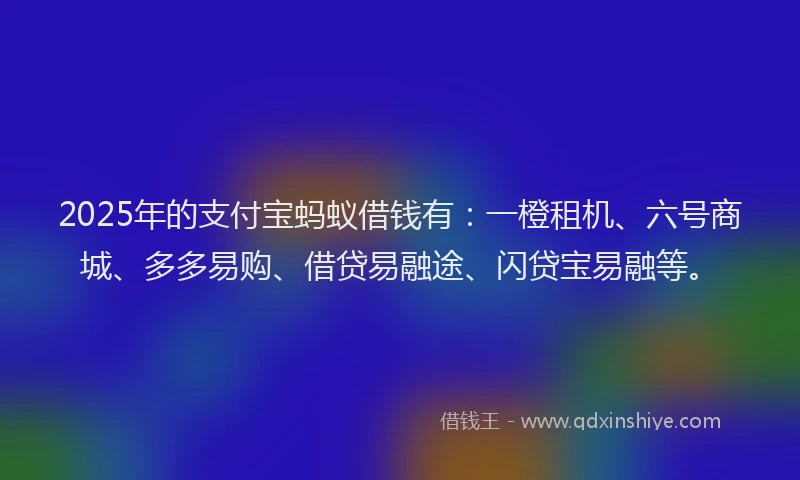 2025年的支付宝蚂蚁借钱有：一橙租机、六号商城、多多易购、借贷易融途、闪贷宝易融等。