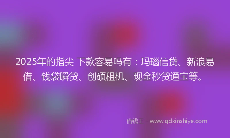 2025年的指尖 下款容易吗有：玛瑙信贷、新浪易借、钱袋瞬贷、创硕租机、现金秒贷通宝等。