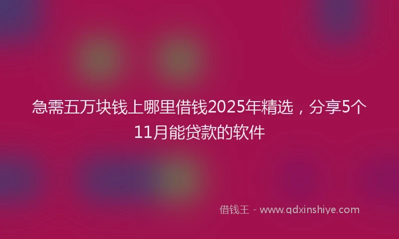 急需五万块钱上哪里借钱2025年精选，分享5个11月能贷款的软件