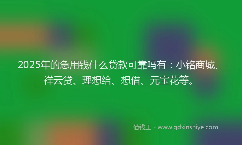 2025年的急用钱什么贷款可靠吗有：小铭商城、祥云贷、理想给、想借、元宝花等。