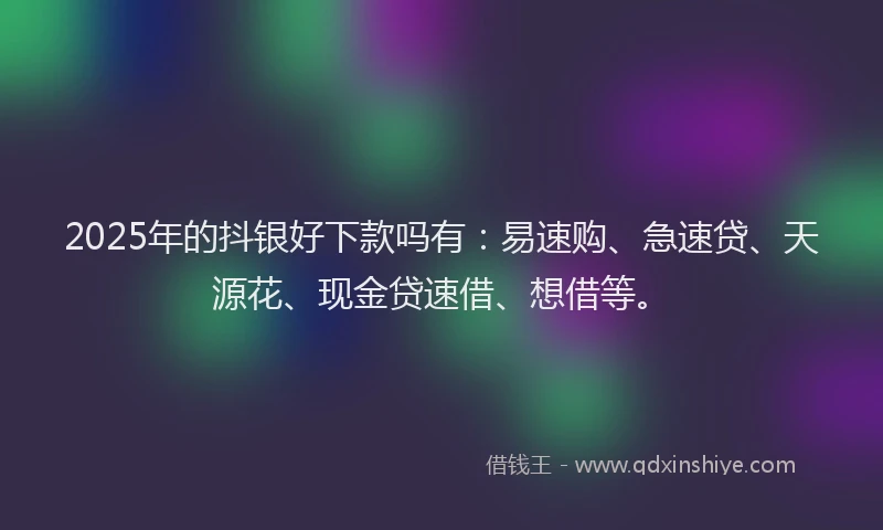 2025年的抖银好下款吗有：易速购、急速贷、天源花、现金贷速借、想借等。