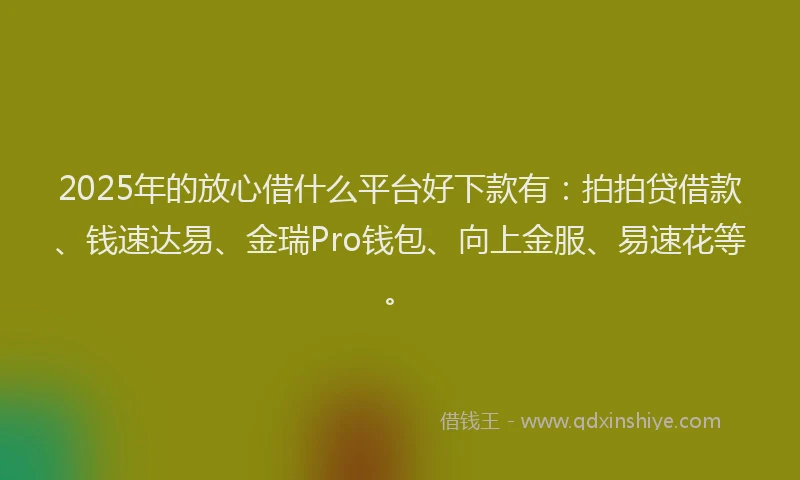 2025年的放心借什么平台好下款有：拍拍贷借款、钱速达易、金瑞Pro钱包、向上金服、易速花等。