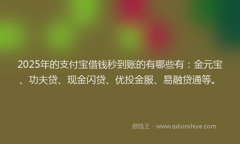 2025年的支付宝借钱秒到账的有哪些有：金元宝、功夫贷、现金闪贷、优投金服、易融贷通等。