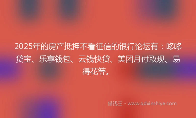 2025年的房产抵押不看征信的银行论坛有：哆哆贷宝、乐享钱包、云钱快贷、美团月付取现、易得花等。