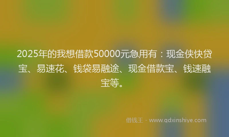 2025年的我想借款50000元急用有：现金侠快贷宝、易速花、钱袋易融途、现金借款宝、钱速融宝等。