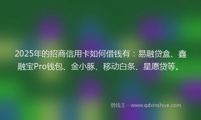 2025年的招商信用卡如何借钱有：易融贷盒、鑫融宝Pro钱包、金小豚、移动白条、星愿贷等。