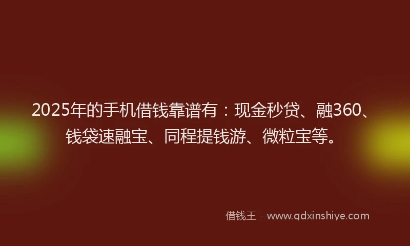 2025年的手机借钱靠谱有：现金秒贷、融360、钱袋速融宝、同程提钱游、微粒宝等。