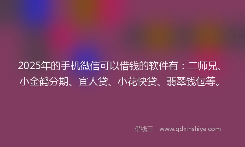 2025年的手机微信可以借钱的软件有：二师兄、小金鹤分期、宜人贷、小花快贷、翡翠钱包等。