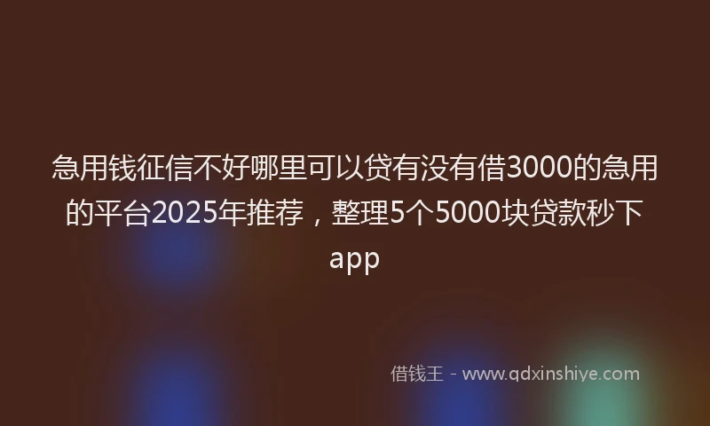 急用钱征信不好哪里可以贷有没有借3000的急用的平台2025年推荐，整理5个5000块贷款秒下app