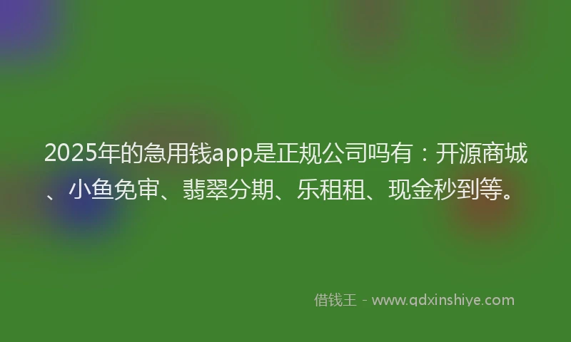 2025年的急用钱app是正规公司吗有：开源商城、小鱼免审、翡翠分期、乐租租、现金秒到等。